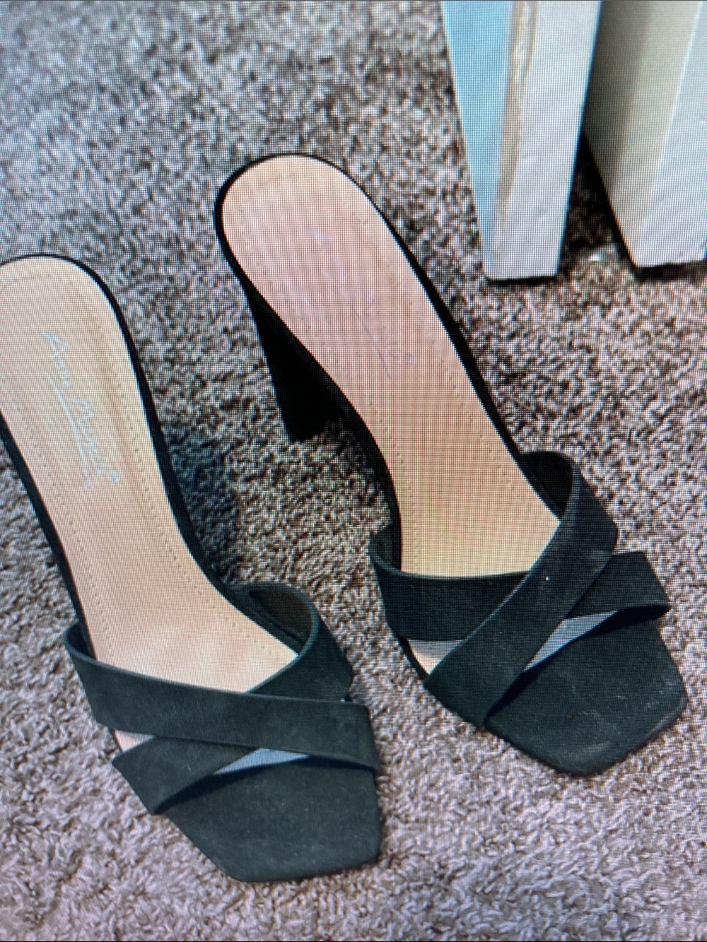 Anna Michelle Black Suede Crisscross Block Heel Mules